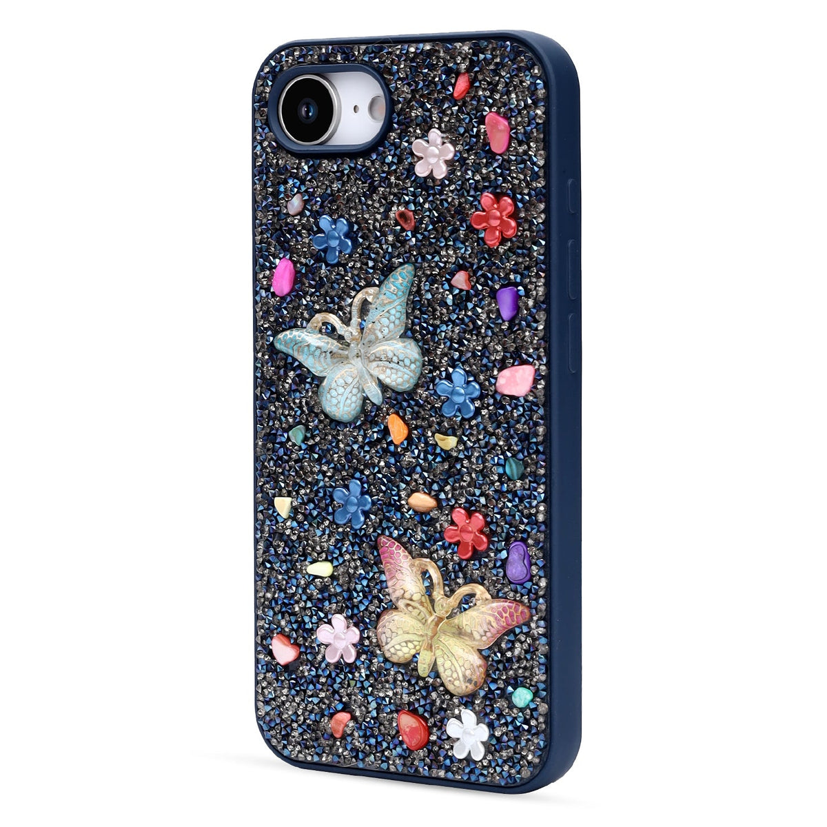 iPhone 17e Hoesje - Blauw - Vlinder Diamant Glitter Back Cover