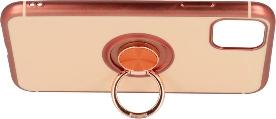 Apple iPhone 11 Pro Hoesje - Roségoud - Siliconen Ring Kickstand Back Cover