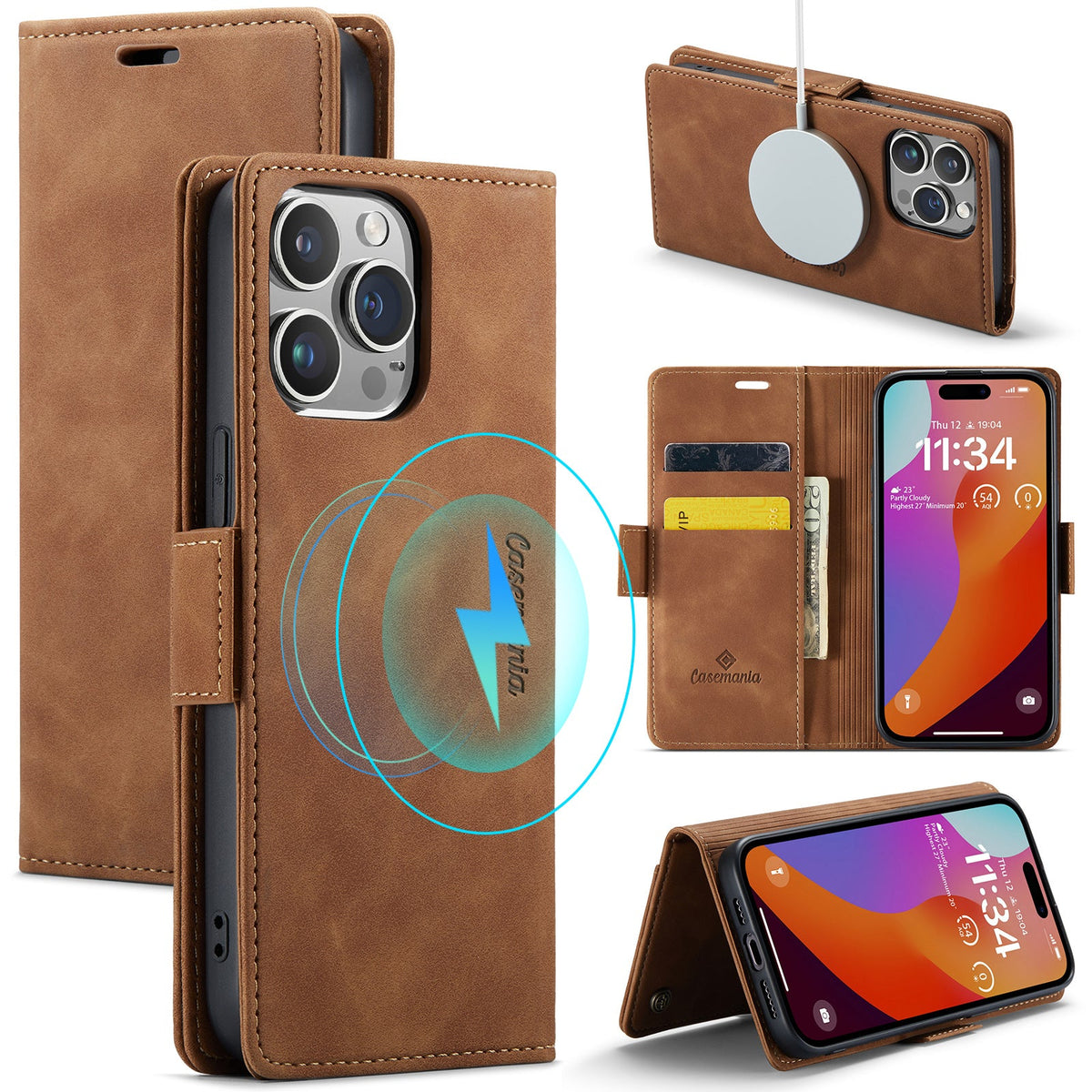 Apple iPhone 15 Pro Max Hoesje - Sienna Brown - Portemonnee MagSafe Bookcase