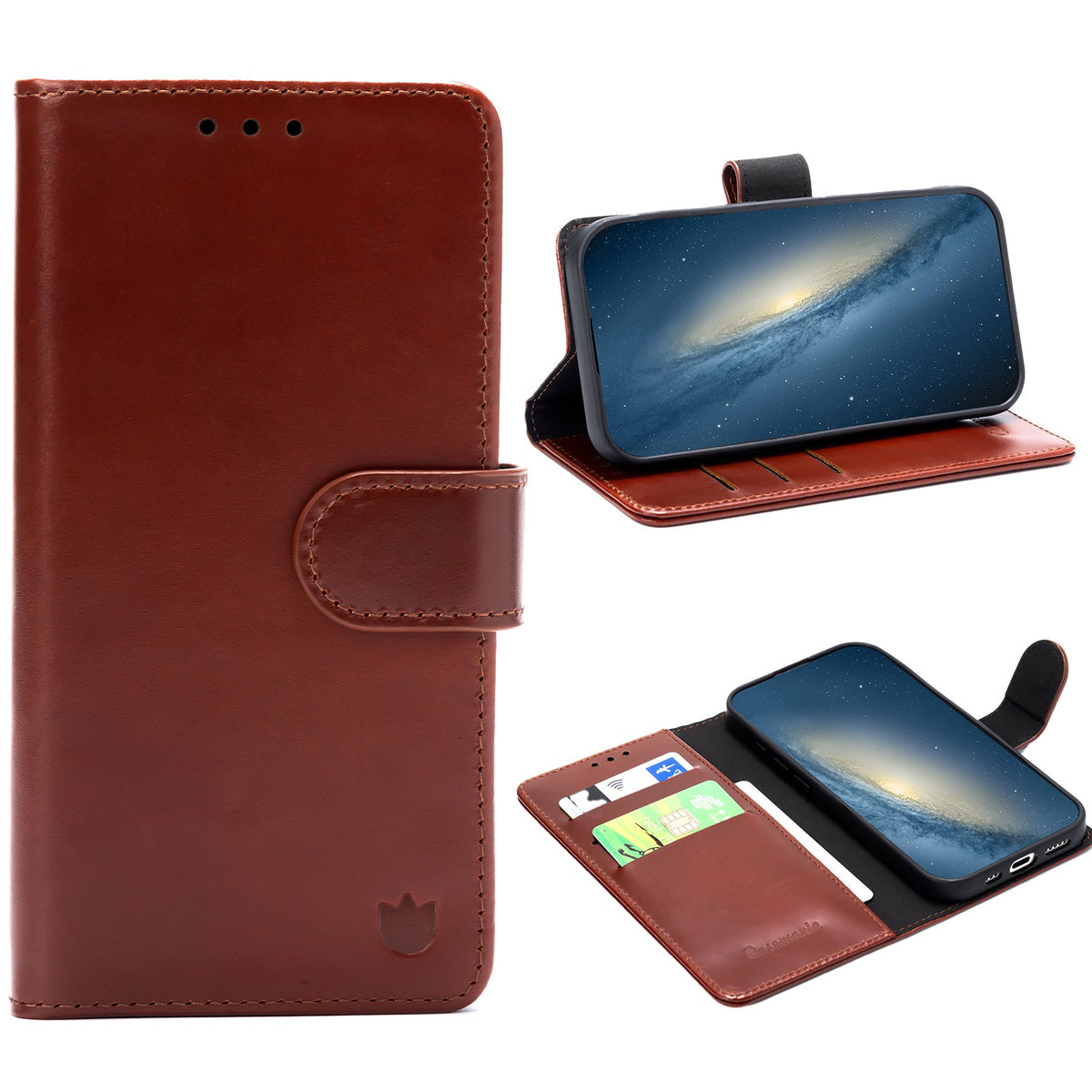 Apple iPhone 17 Hoesje - Chestnut Brown - Echt Leren Bookcase