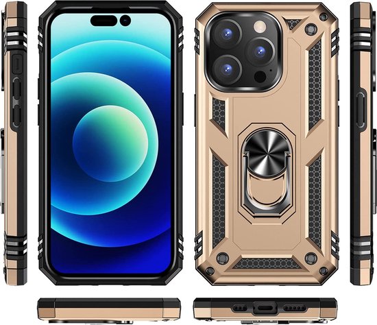 Apple iPhone 14 Pro Max Hoesje - Goud - Armor Kickstand Back Cover