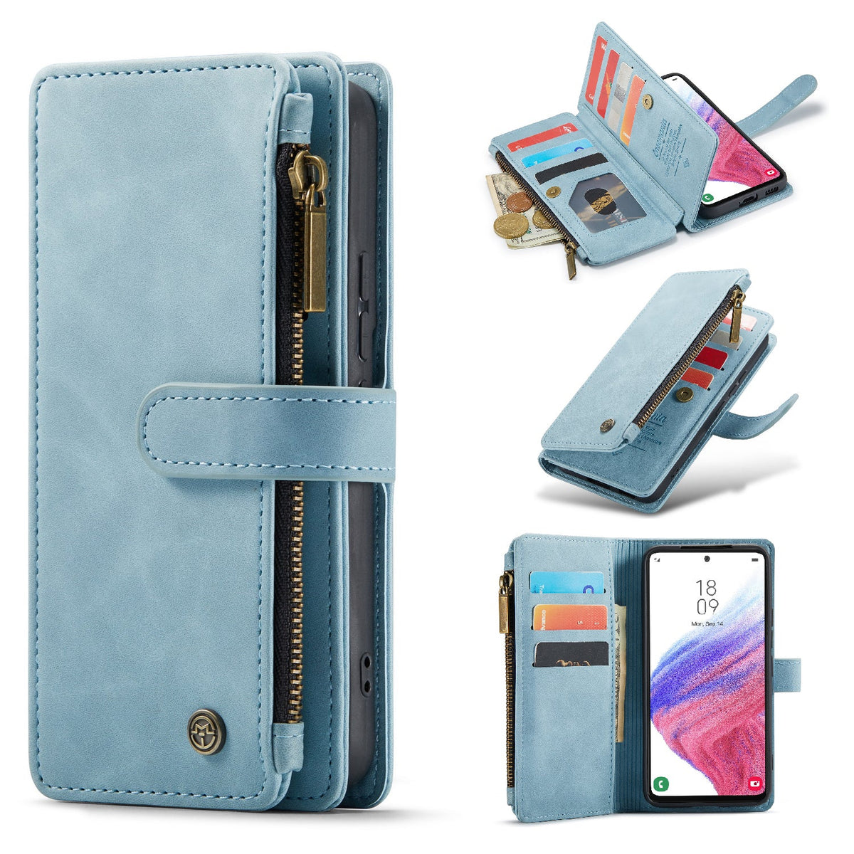Samsung Galaxy A34 5G Hoesje - Aqua Blue - Luxe Bookcase met Rits