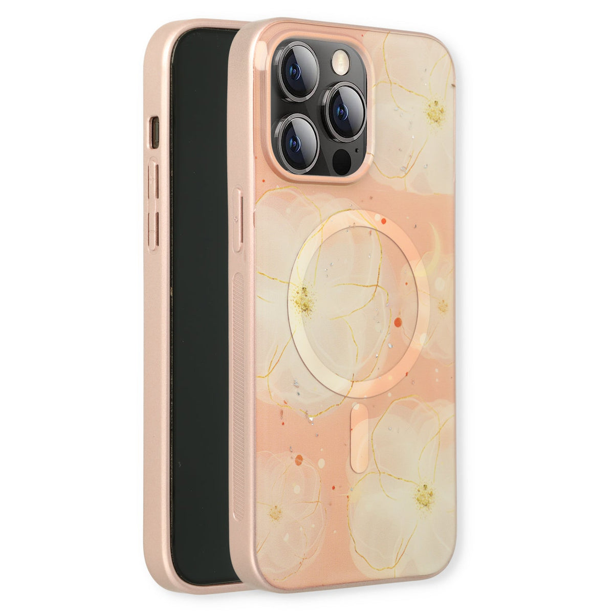 Apple iPhone 15 Pro Hülle - Rosa - Silikon-Marmor-MagSafe-Backcover