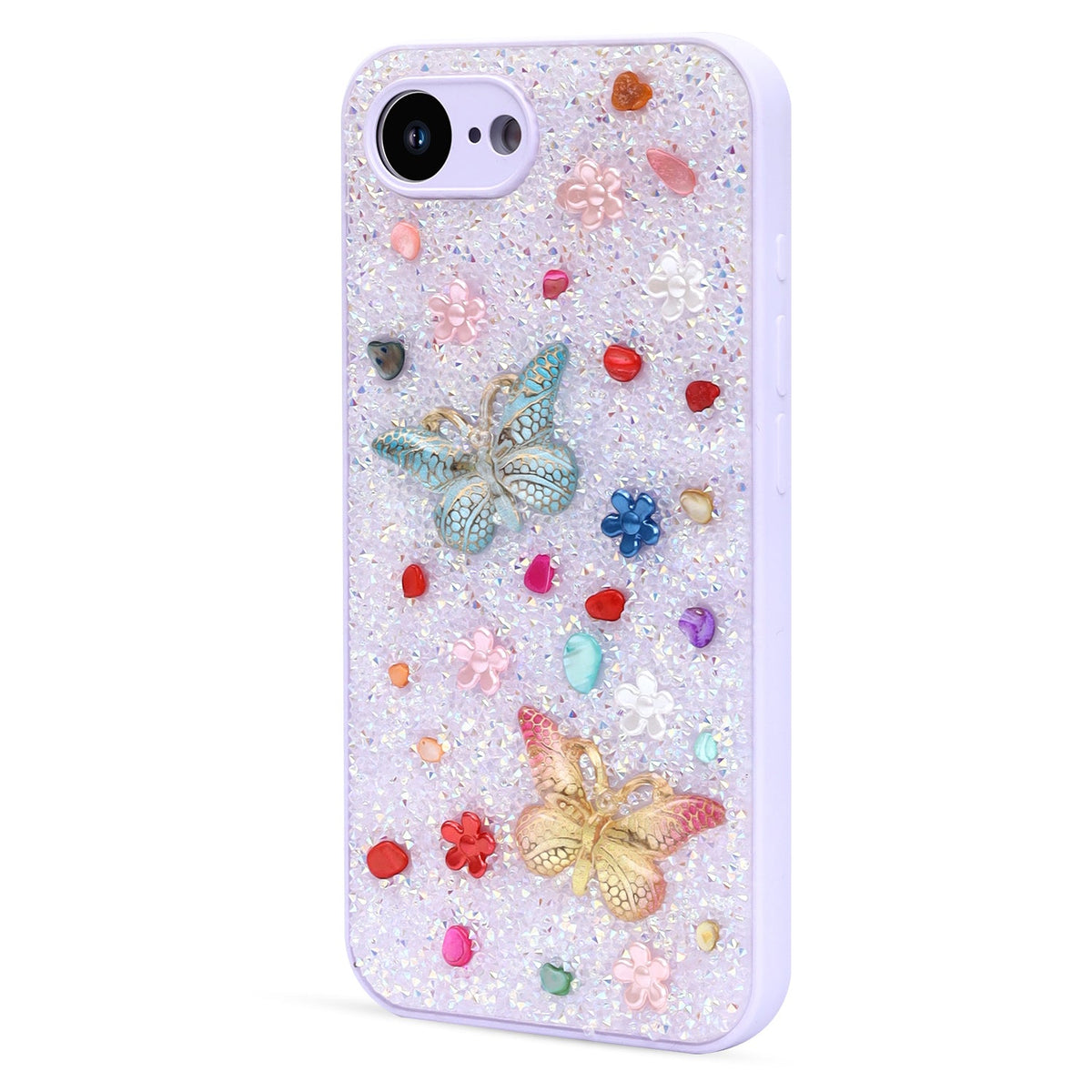 Apple iPhone 16e Hoesje - Paars - Vlinder Diamant Glitter Back Cover