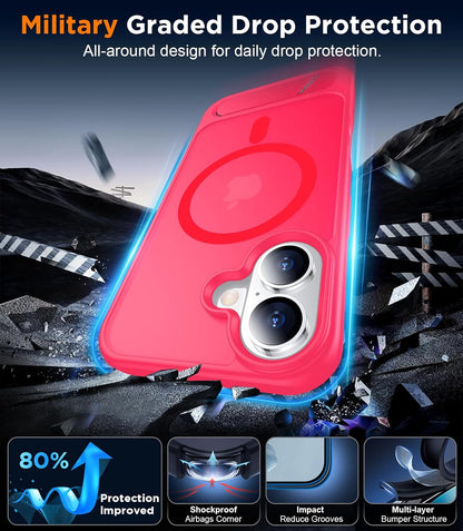 Apple iPhone 17 Pro Max Hoesje - Neon Roze - Matte Armor MagSafe Back Cover met Kickstand