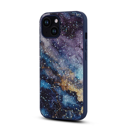 Apple iPhone 12 Hoesje - Blauw - Diamant Marmer Glitter Back Cover