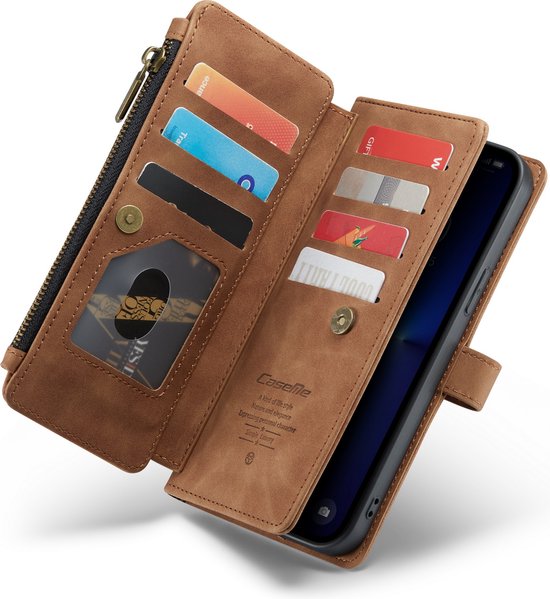 Apple iPhone 13 Pro Hoesje - Sienna Brown - Luxe Bookcase met Rits