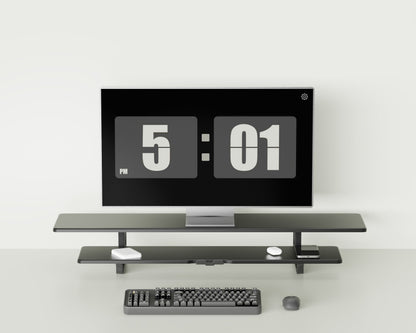 Casemania Monitorstandaard met Telefoonhouder - Zwart - Beeldscherm Verhoger voor 2 Monitoren - Tweelaags Monitor Standaard met Opbergplank - Extra Brede Bureauverhoger - Beeldschermstandaard - Bureau Organizer voor Thuiswerkplek en Kantoor