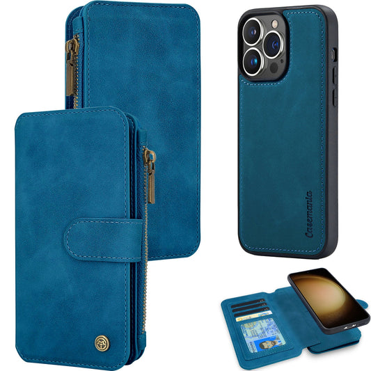Apple iPhone 16 Pro Max Hülle - Navy Blue - 2-in-1 Klapphülle mit Kartenfach und Reißverschluss