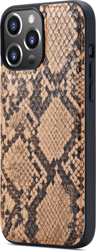 Apple iPhone 13 Pro Max Hoesje - Beige - Luxe Slangen Bookcase