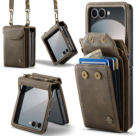 Samsung Galaxy Z Flip 7 Case - Cedar Brown - Wallet Case with Phone Strap