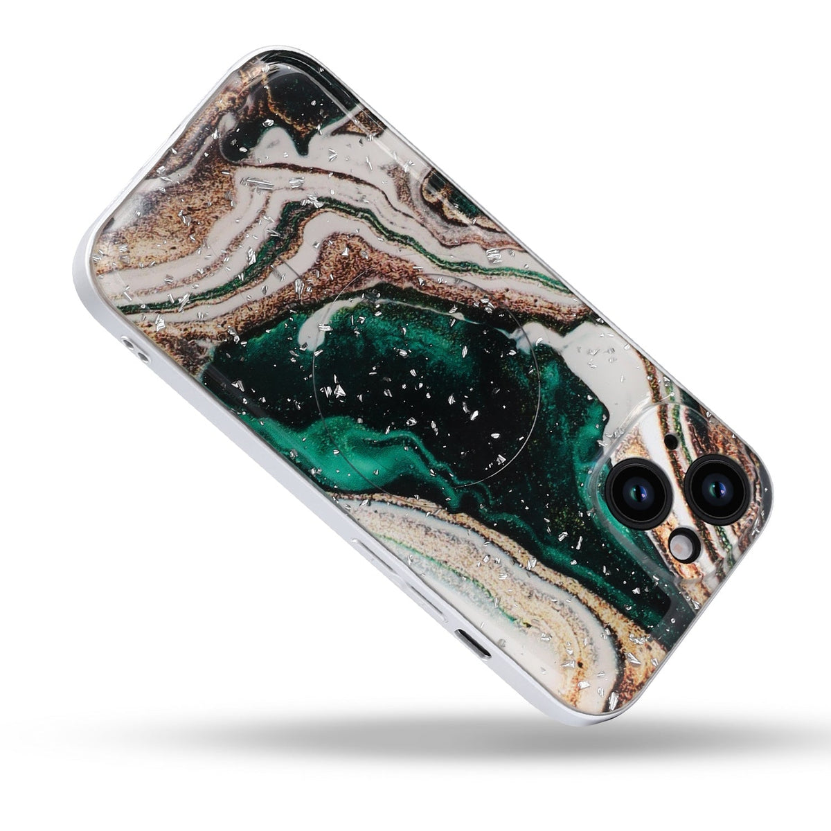 Apple iPhone 14 Hoesje - Groen - Marmer Glitter MagSafe Back Cover