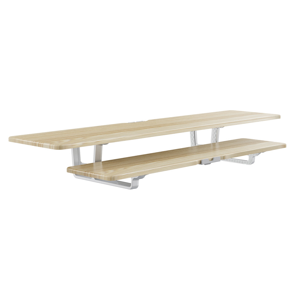 Casemania Monitorstandaard met Telefoonhouder - Licht Bruin - Beeldscherm Verhoger voor 2 Monitoren - Tweelaags Monitor Standaard met Opbergplank - Extra Brede Bureauverhoger - Beeldschermstandaard - Bureau Organizer voor Thuiswerkplek en Kantoor