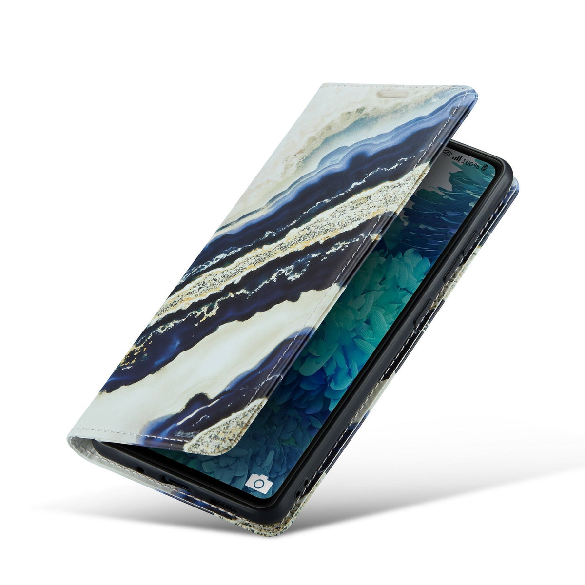 Samsung Galaxy A34 5G Hoesje - Blue Paraiba - Marmer Portemonnee Bookcase