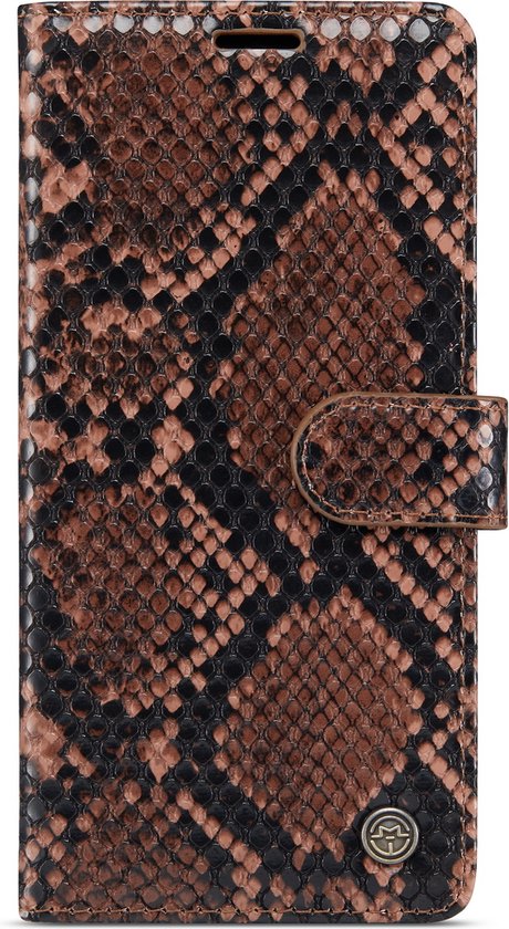 Samsung Galaxy S21 FE Hoesje - Bruin - Luxe Slangen Bookcase