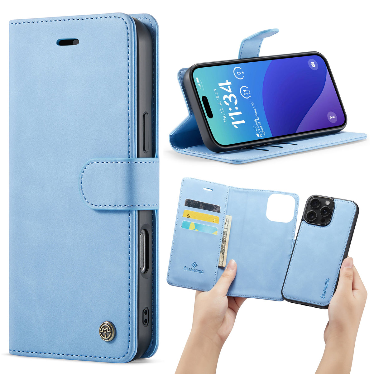 Apple iPhone 16 Pro Hoesje - Sky Blue - 2 in 1 Bookcase
