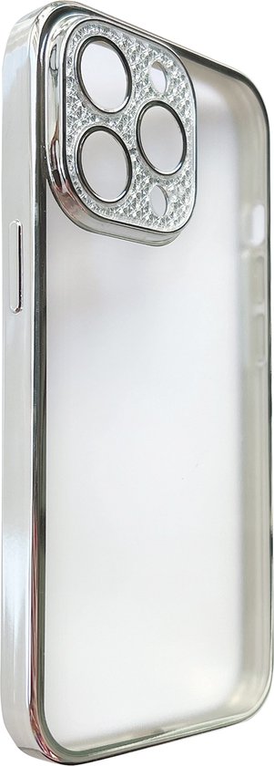 Apple iPhone 12 Hoesje - Zilver - Transparant Glitter Back Cover met Camerabescherming