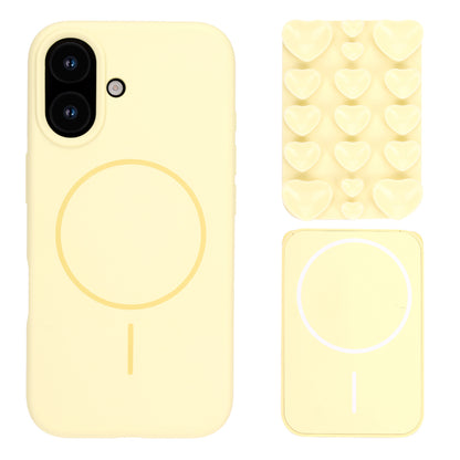 Apple iPhone 16 Hoesje - Geel - Siliconen Back Cover met Afneembare Hartjes Zuignappen