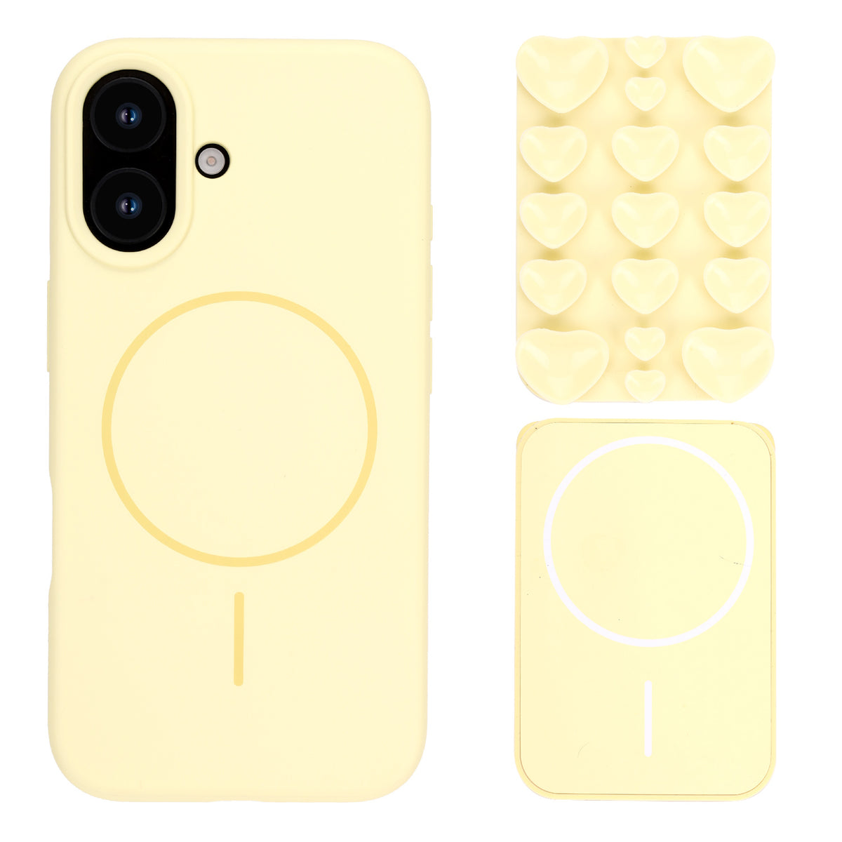 Apple iPhone 17 Hoesje - Geel - Siliconen Back Cover met Afneembare Hartjes Zuignappen