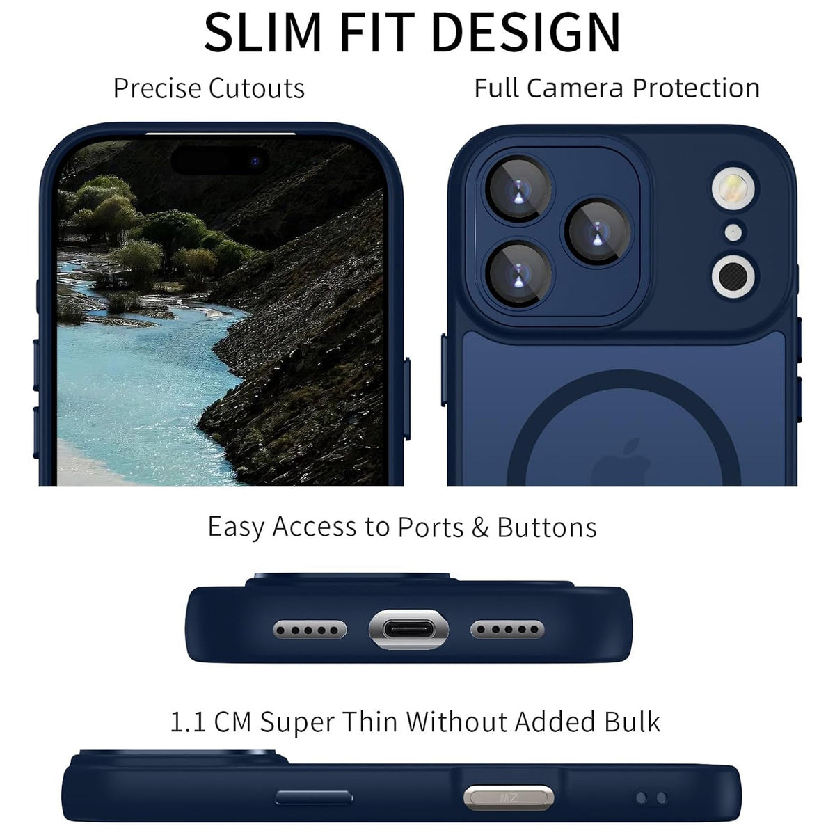 Apple iPhone 18 Pro Hoesje - Donker Blauw - Matte Armor MagSafe Back Cover