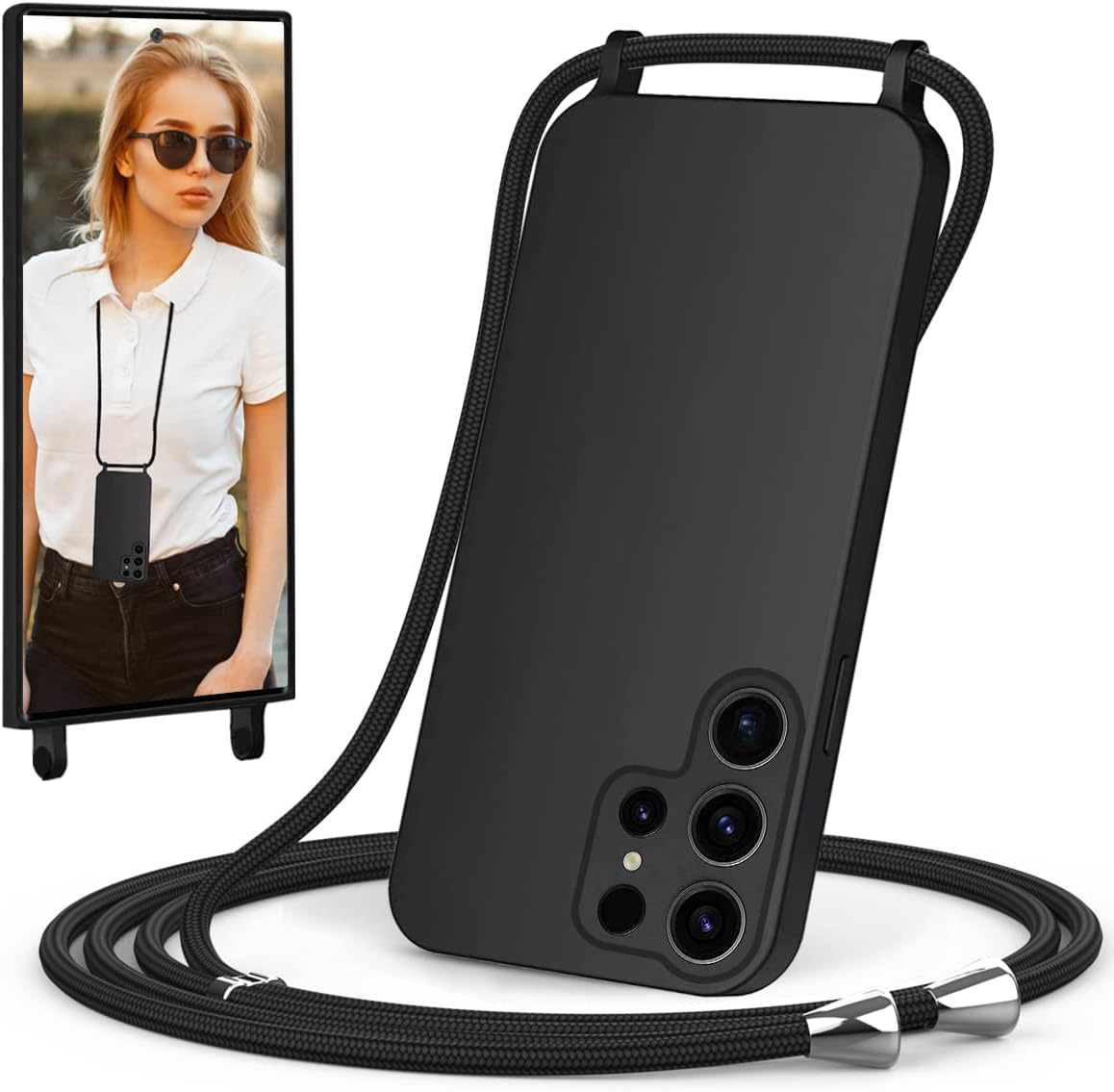 Samsung Galaxy S24 Ultra Hoesje - Zwart - Siliconen Back Cover met Telefoonkoord