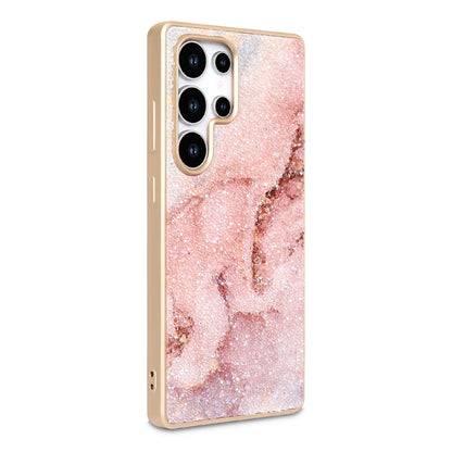 Samsung Galaxy S23 Ultra Hoesje - Roze - Diamant Marmer Glitter Back Cover