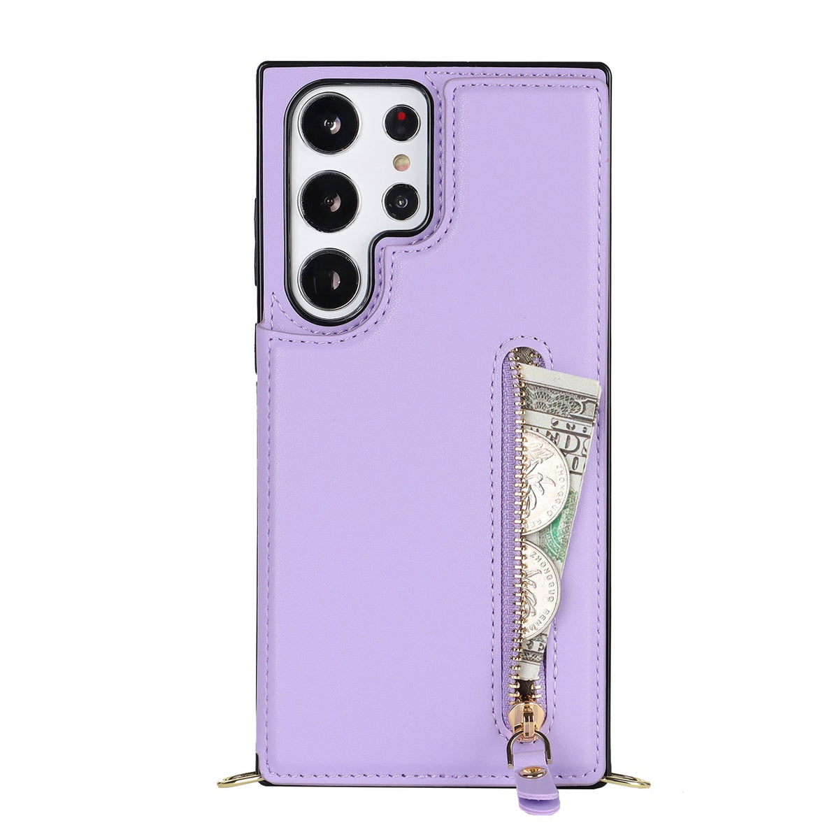Samsung Galaxy S23 Ultra Case - Purple - Luxury Back Cover with Phone Strap and Zipper
