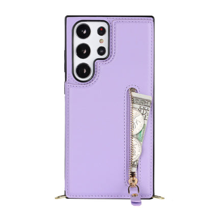 Samsung Galaxy S23 Ultra Case - Purple - Luxury Back Cover with Phone Strap and Zipper