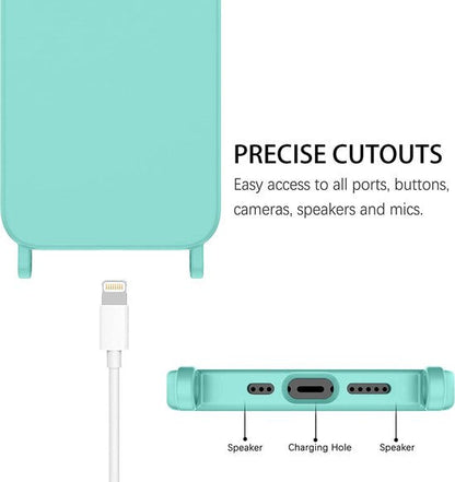 Apple iPhone 14 Case - Turquoise - Silicone Back Cover with Phone Strap