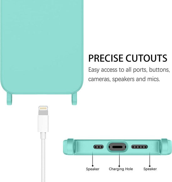 iPhone 14 Plus Hoesje - Turquoise - Siliconen Back Cover met Telefoonkoord
