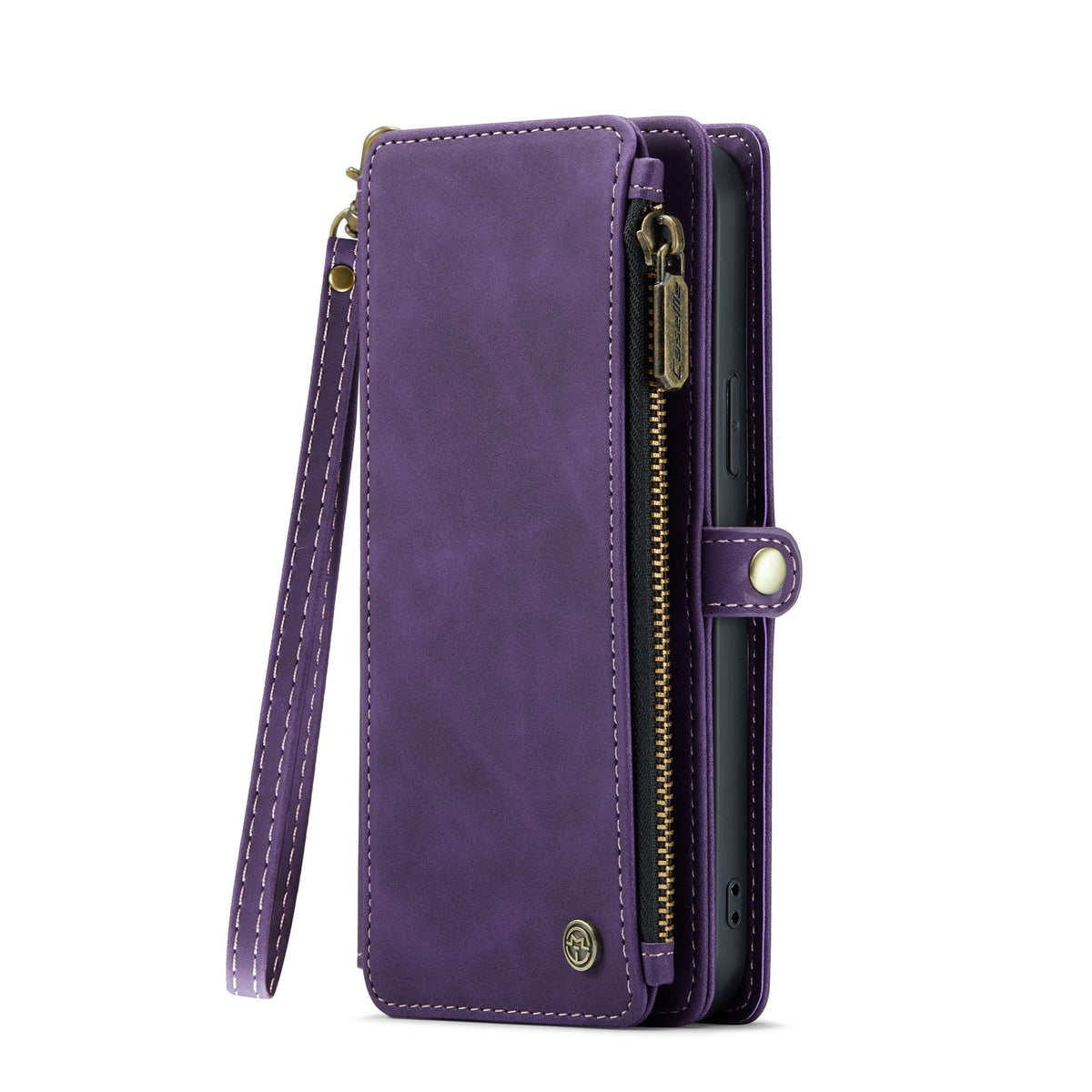 Apple iPhone 15 Pro Max Hoesje - Dark Purple - Luxe MagSafe Bookcase met Rits en Telefoonkoord