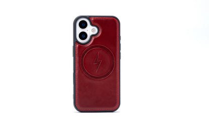 Apple iPhone 17 Hülle - Maroon Red - Echtleder MagSafe Klapphülle mit Kartenfach