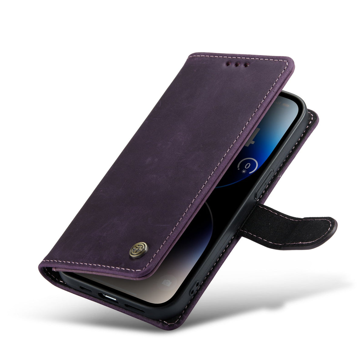 iPhone 14 Pro Max Hoesje - Paars - Echt Leren Bookcase