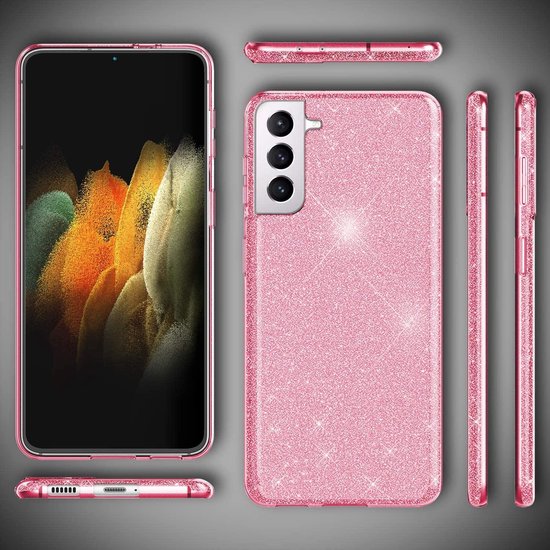 Samsung Galaxy S21 Plus Hoesje - Roze - Glitter Back Cover