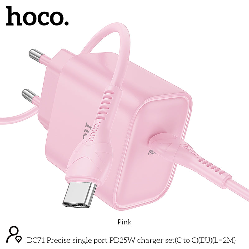 Hoco 25W USB-C Fast Charger with USB-C Cable 2m - Pink