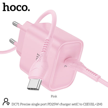 Hoco 25W USB-C Fast Charger with USB-C Cable 2m - Pink