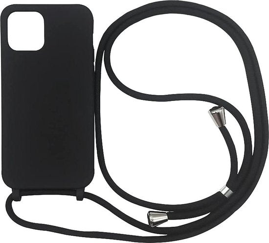 Apple iPhone 12 Pro Max Case - Black - Silicone Back Cover with Phone Strap
