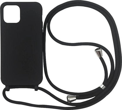 iPhone 11 Hoesje - Zwart - Siliconen Back Cover met Telefoonkoord