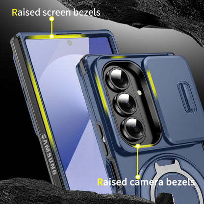 Samsung Galaxy Z Fold 7 Hoesje - Donker Blauw - Kickstand Ring Back Cover