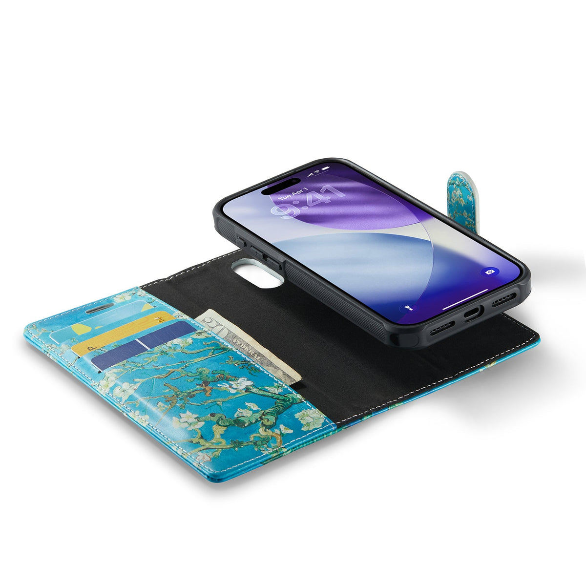 Apple iPhone 15 Hülle - Mandelblüte - 2-in-1 Kunst-Klapphülle mit Kartenfach