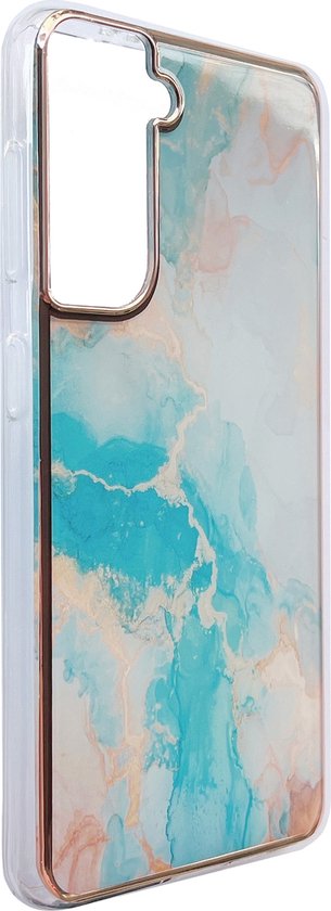 Samsung Galaxy S23 Hoesje - Aqua - Siliconen Marmer Back Cover