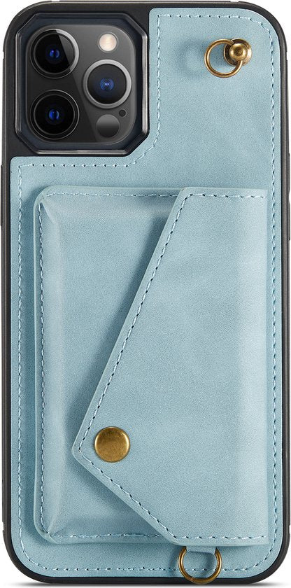Apple iPhone 12 Pro Max Hoesje - Blauw - Luxe Back Cover met Telefoonkoord