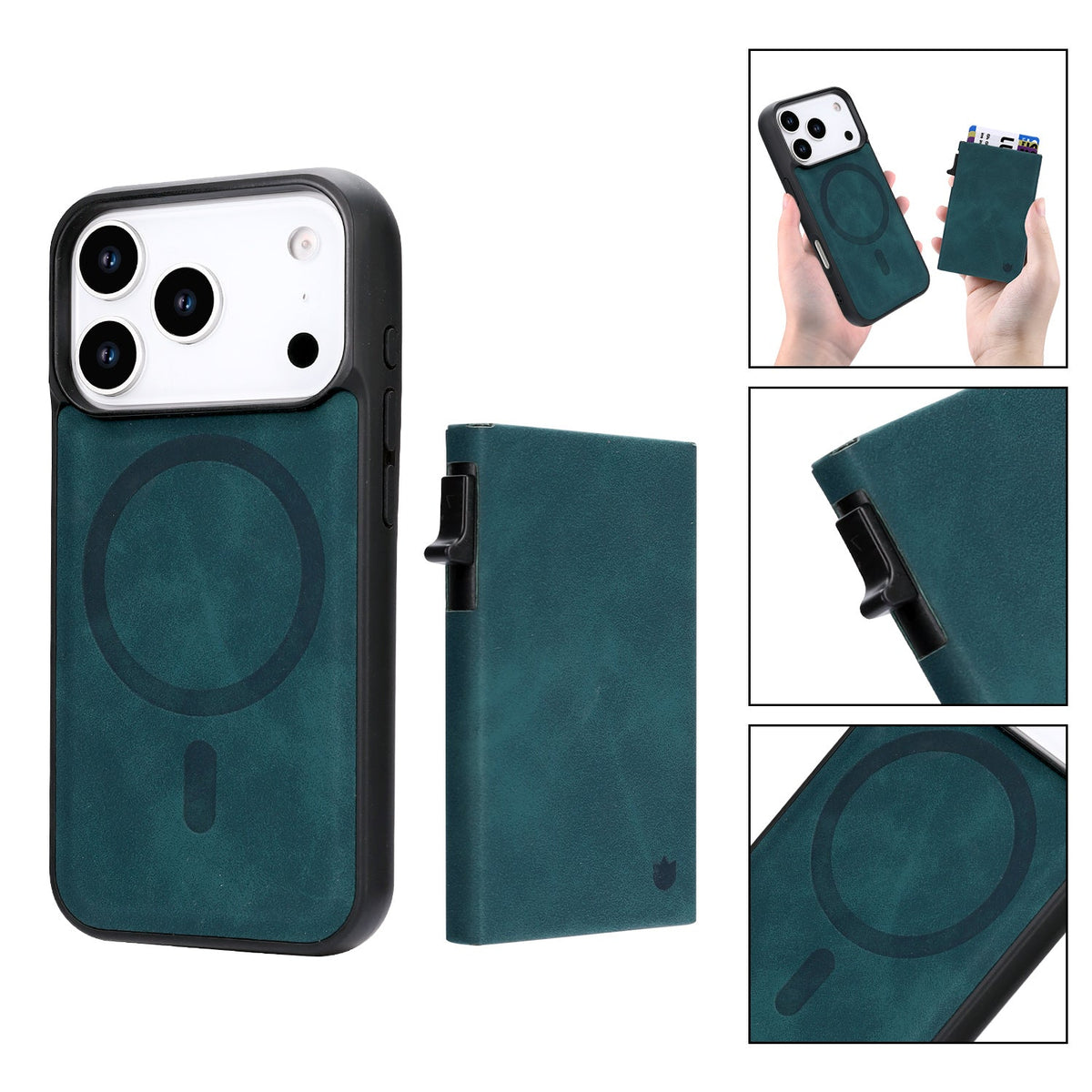 Apple iPhone 17 Pro Hoesje - Emerald Green - MagSafe Back Cover met Uitschuifbare Pasjeshouder