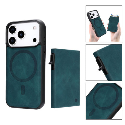 Apple iPhone 17 Pro Hoesje - Emerald Green - MagSafe Back Cover met Uitschuifbare Pasjeshouder