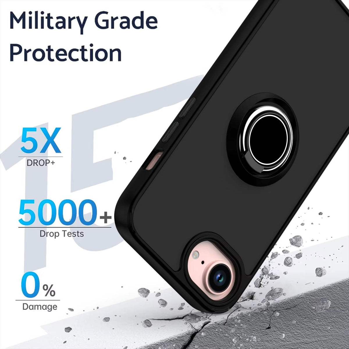 Apple iPhone 16e Case - Matte Black - Kickstand Ring Back Cover