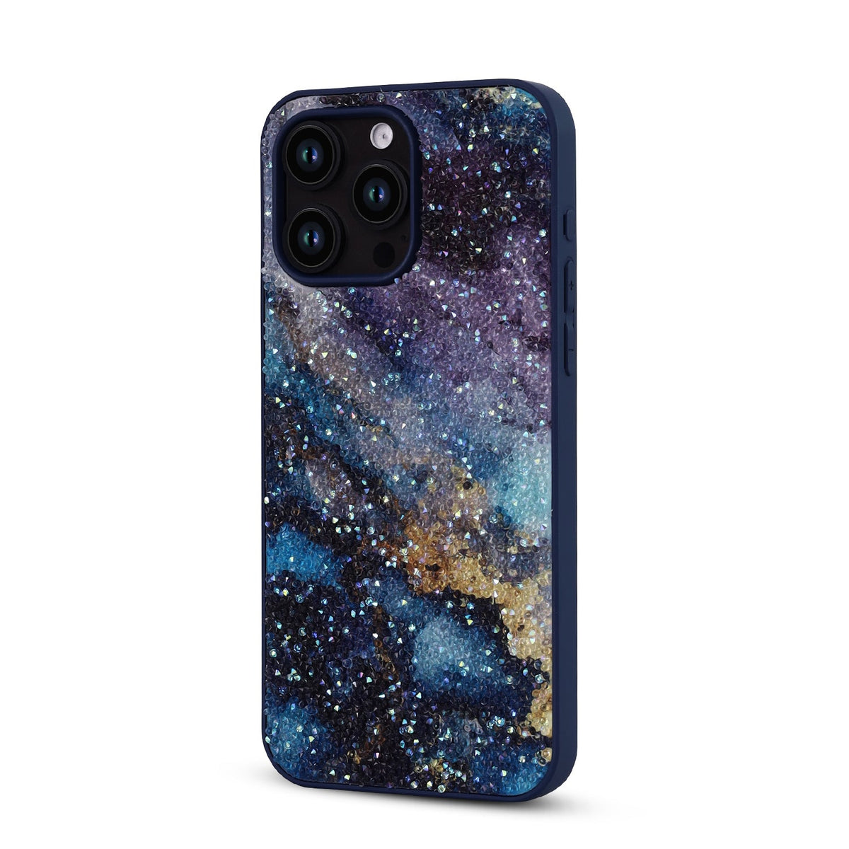 Apple iPhone 12 Pro Hoesje - Blauw - Diamant Marmer Glitter Back Cover