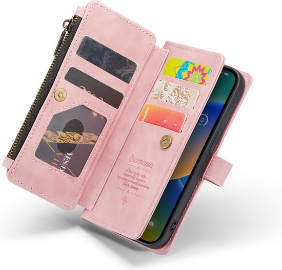 Apple iPhone 14 Plus Hoesje - Pale Pink - Luxe Bookcase met Rits en Telefoonkoord