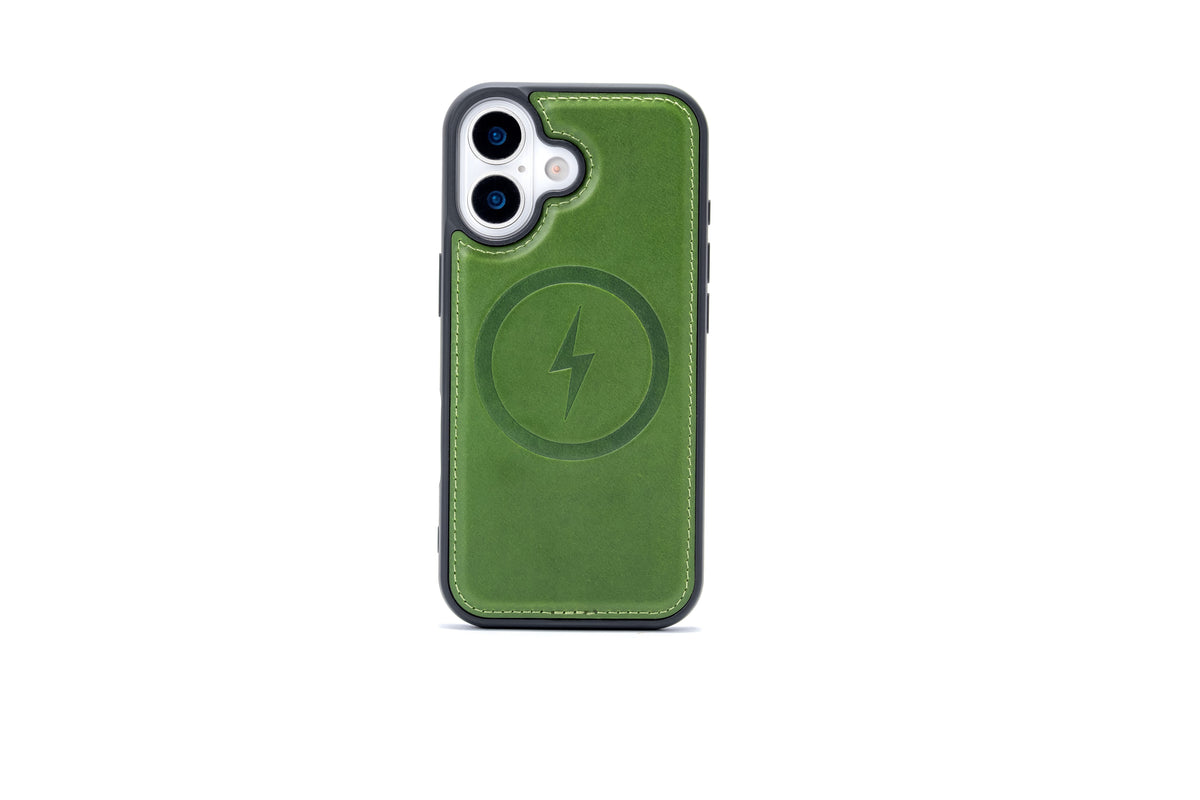 Apple iPhone 17 Hoesje - Olive Green - Echt Leren MagSafe Bookcase