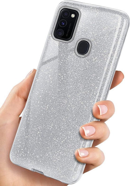 Samsung Galaxy A20s Hoesje - Zilver - Glitter Back Cover