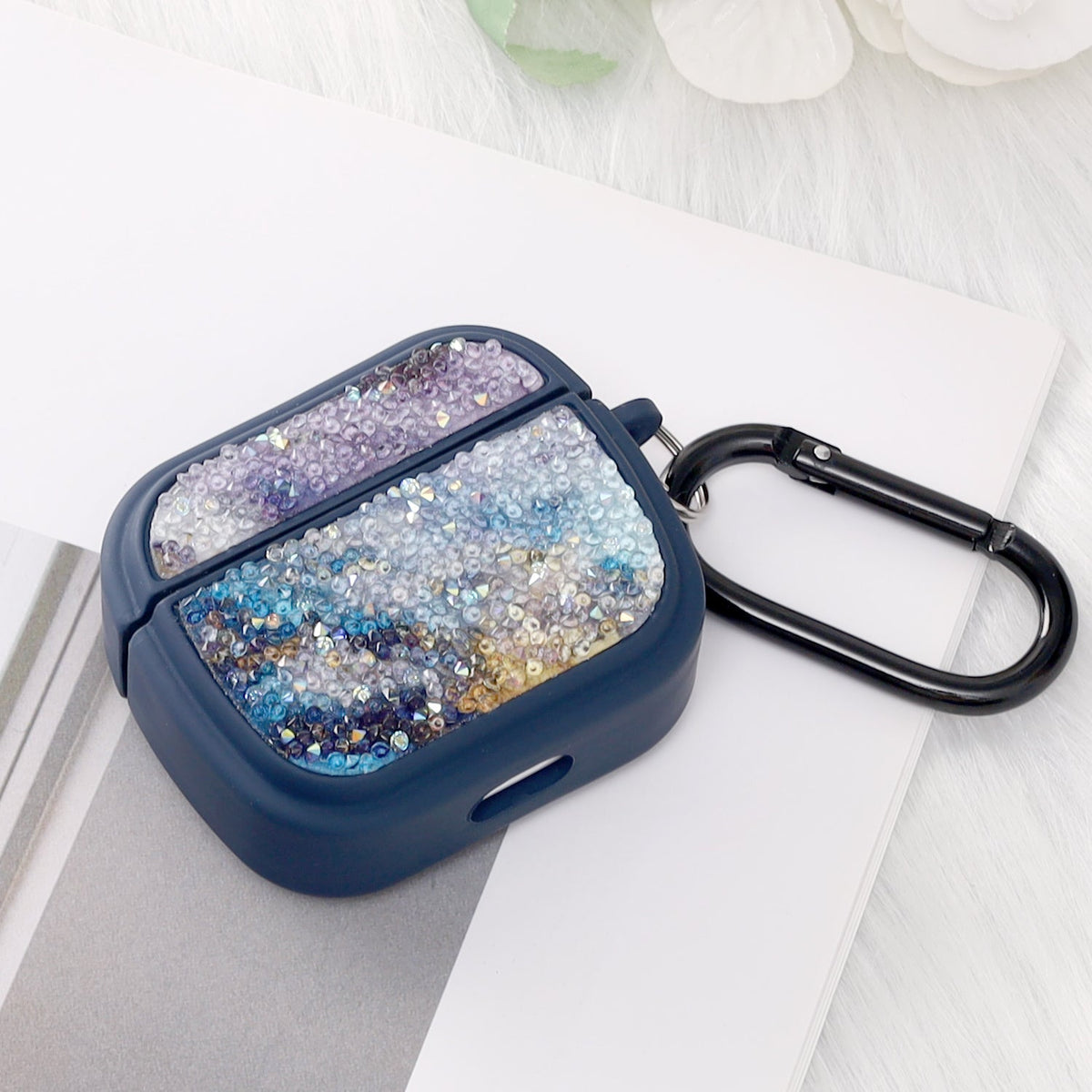 Apple AirPods 3 Hoesje - Diamant Marmer Glitter met Ring - Blauw